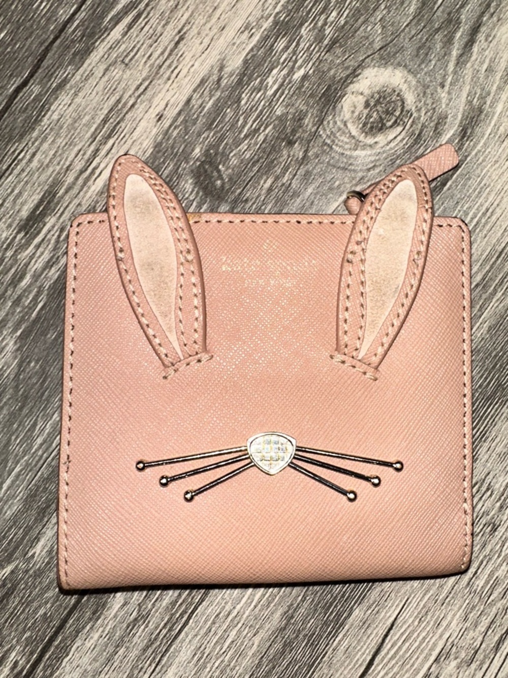 Kate Spade Cat Wallet Pink Leather Bifold Zip Coin Purse Novelty Bunny Ears
